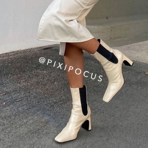 New ZARA HEELED‎ ANKLE BOOTS WITH SIDE GORING OFF WHITE SIZE 7.5 - Picture 1 of 16